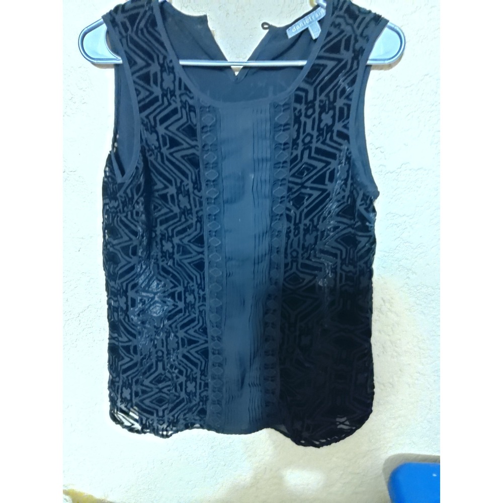 Daniel Rainn Black Burnout Velvet Geometric Sleeveless Blouse Size S
